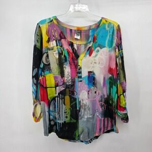 Simply Dolcezza Women's‎ Abstract Print V Neck Long Sleeve Tunic Top Size L